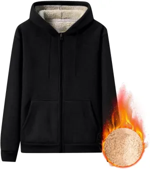 Mens Sherpa Hoodie Zip Up Heavyweight Warm Sweatshirt Winter Thermal Fleece Hooded