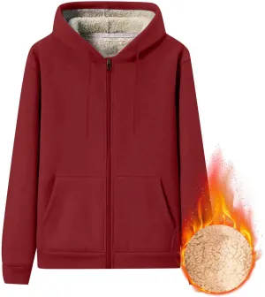 Mens Sherpa Hoodie Zip Up Heavyweight Warm Sweatshirt Winter Thermal Fleece Hooded
