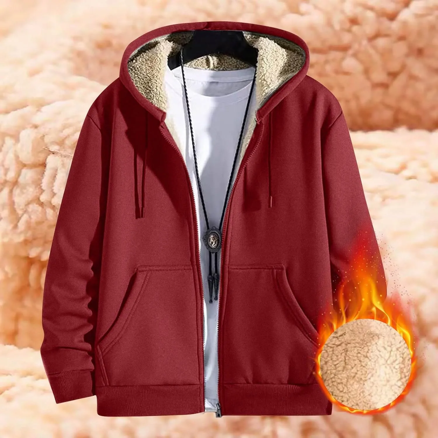 Mens Sherpa Hoodie Zip Up Heavyweight Warm Sweatshirt Winter Thermal Fleece Hooded