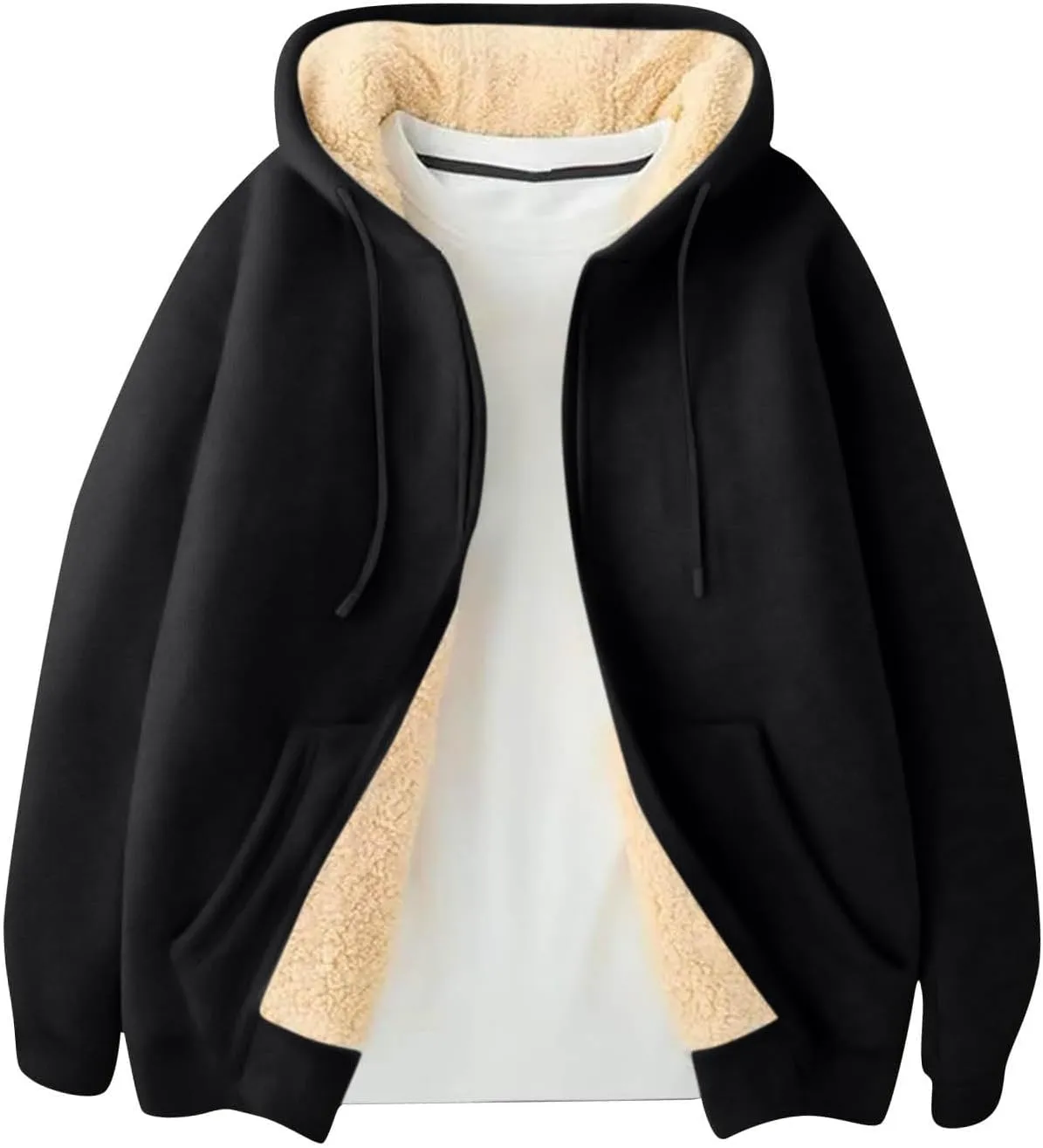 Mens Sherpa Hoodie Zip Up Heavyweight Warm Sweatshirt Winter Thermal Fleece Hooded