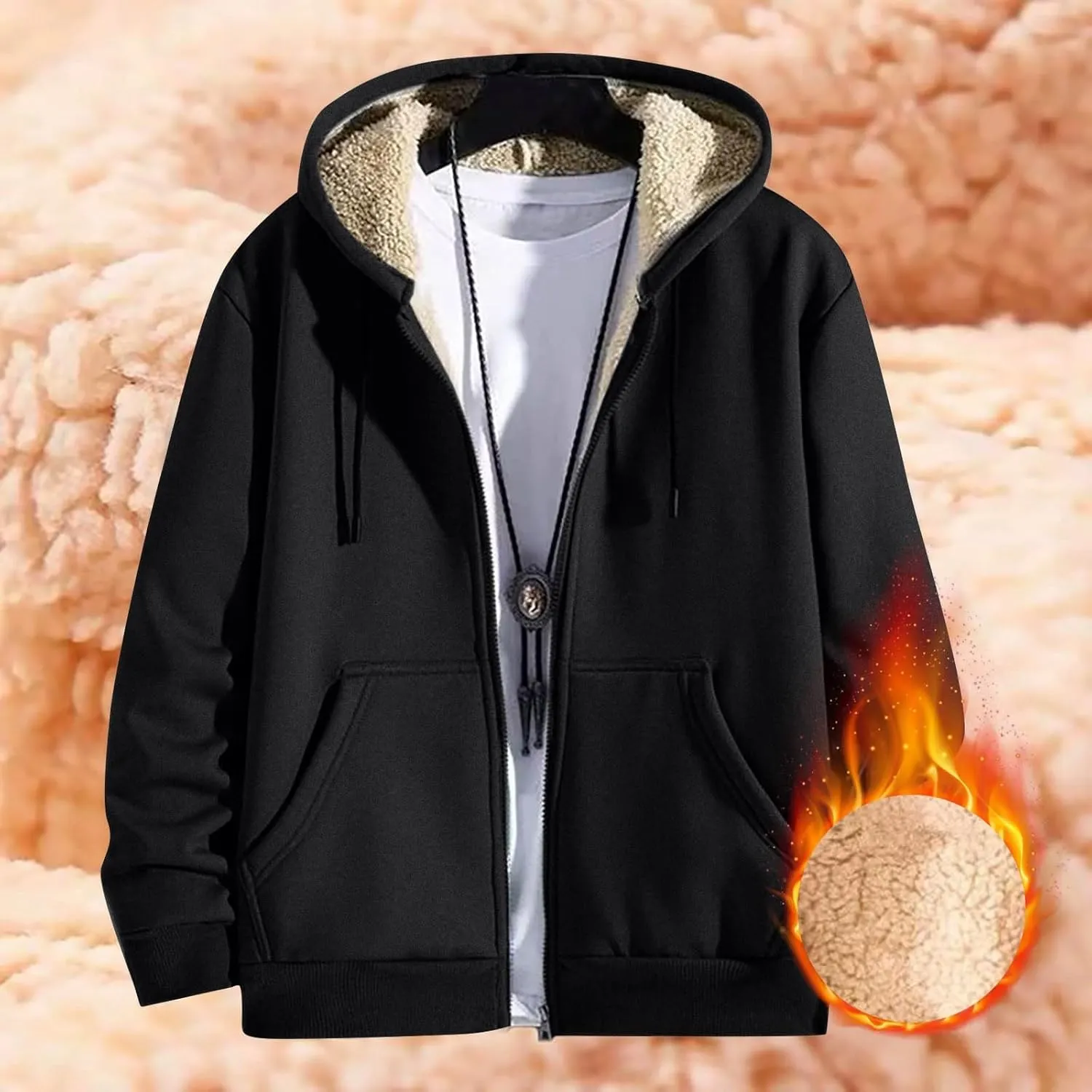 Mens Sherpa Hoodie Zip Up Heavyweight Warm Sweatshirt Winter Thermal Fleece Hooded