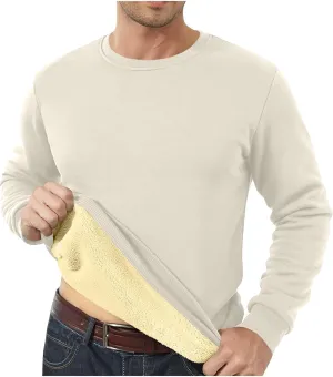 Mens Sherpa Lined Sweatshirt Basic Winter Fleece Warm Thick Pullover Top Casual Fashion Long Sleeve Crewneck Sweaters