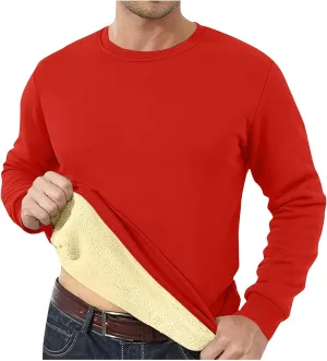Mens Sherpa Lined Sweatshirt Basic Winter Fleece Warm Thick Pullover Top Casual Fashion Long Sleeve Crewneck Sweaters