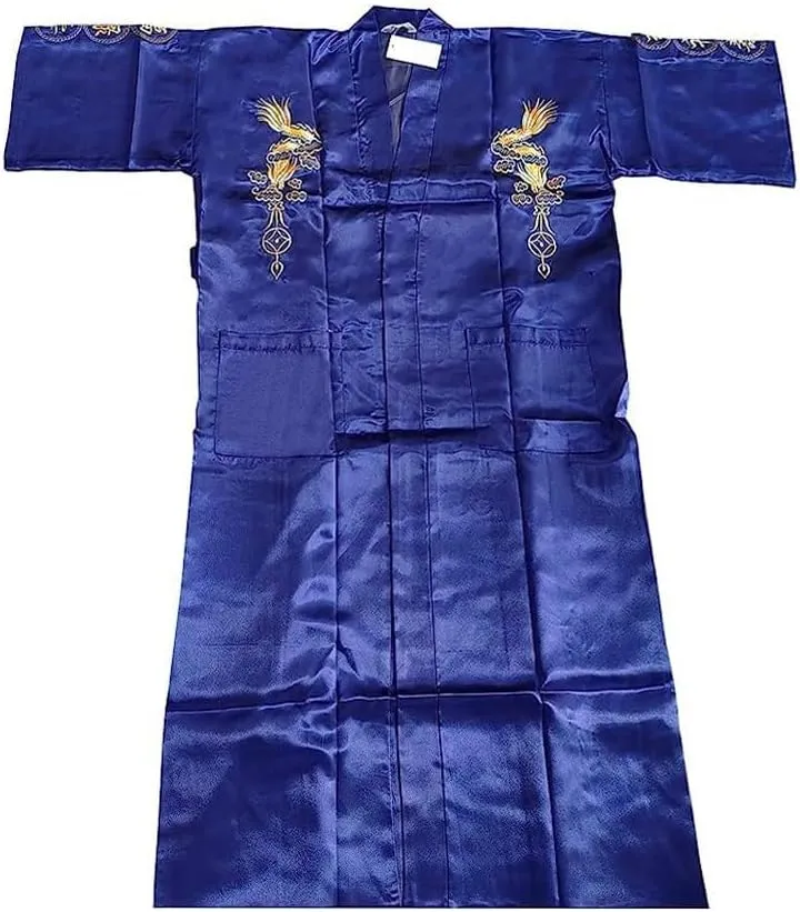 Mens Silk Kimono Robe Mens Japanese Silk Dragon Bathrobe Chinese Kimono Robe Men Open Front Long Cloak with Belt