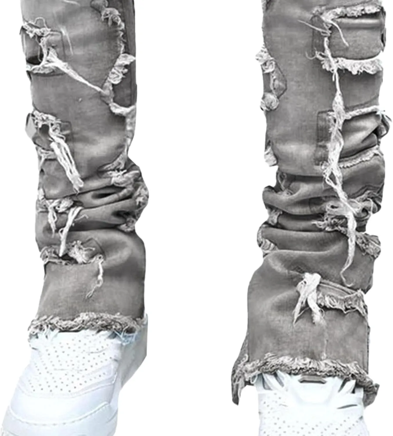 Men's Slim Fit Stretch Ripped Jeans Straight Leg Skinny Biker Jeans Fashion Vintage Distressed Hip Hop Denim Pants