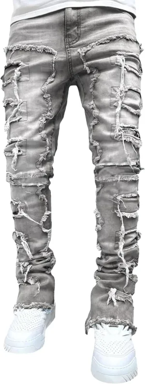 Men's Slim Fit Stretch Ripped Jeans Straight Leg Skinny Biker Jeans Fashion Vintage Distressed Hip Hop Denim Pants