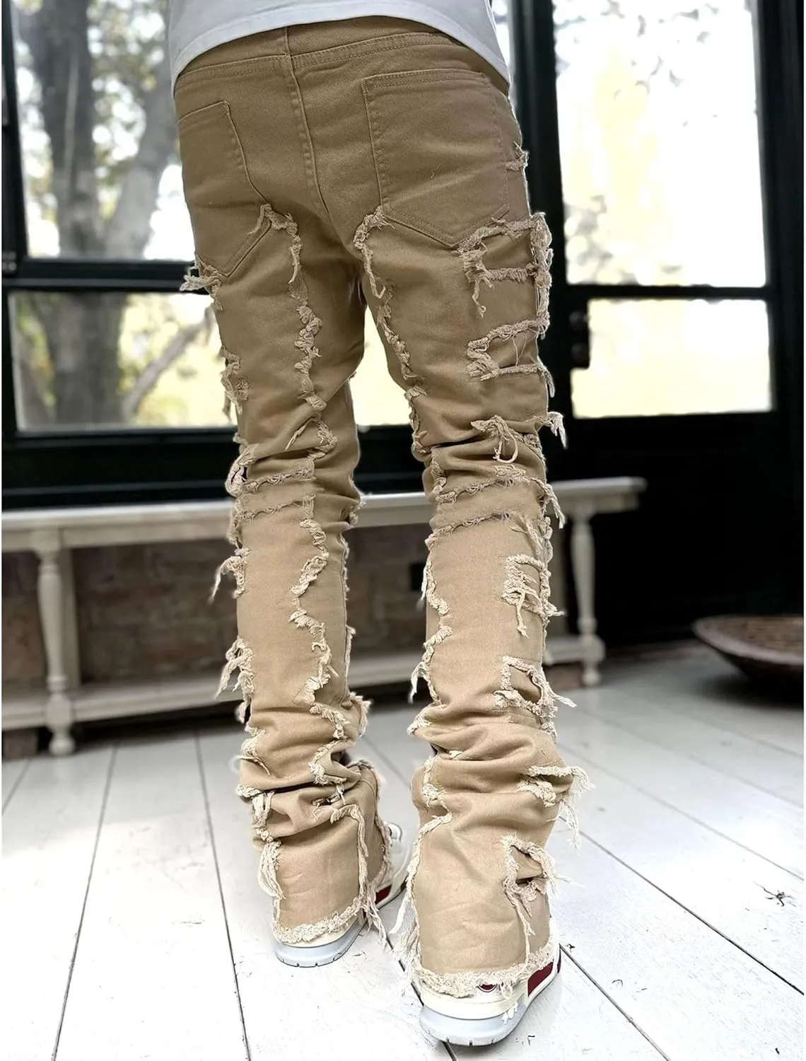 Men's Slim Fit Stretch Ripped Jeans Straight Leg Skinny Biker Jeans Fashion Vintage Distressed Hip Hop Denim Pants