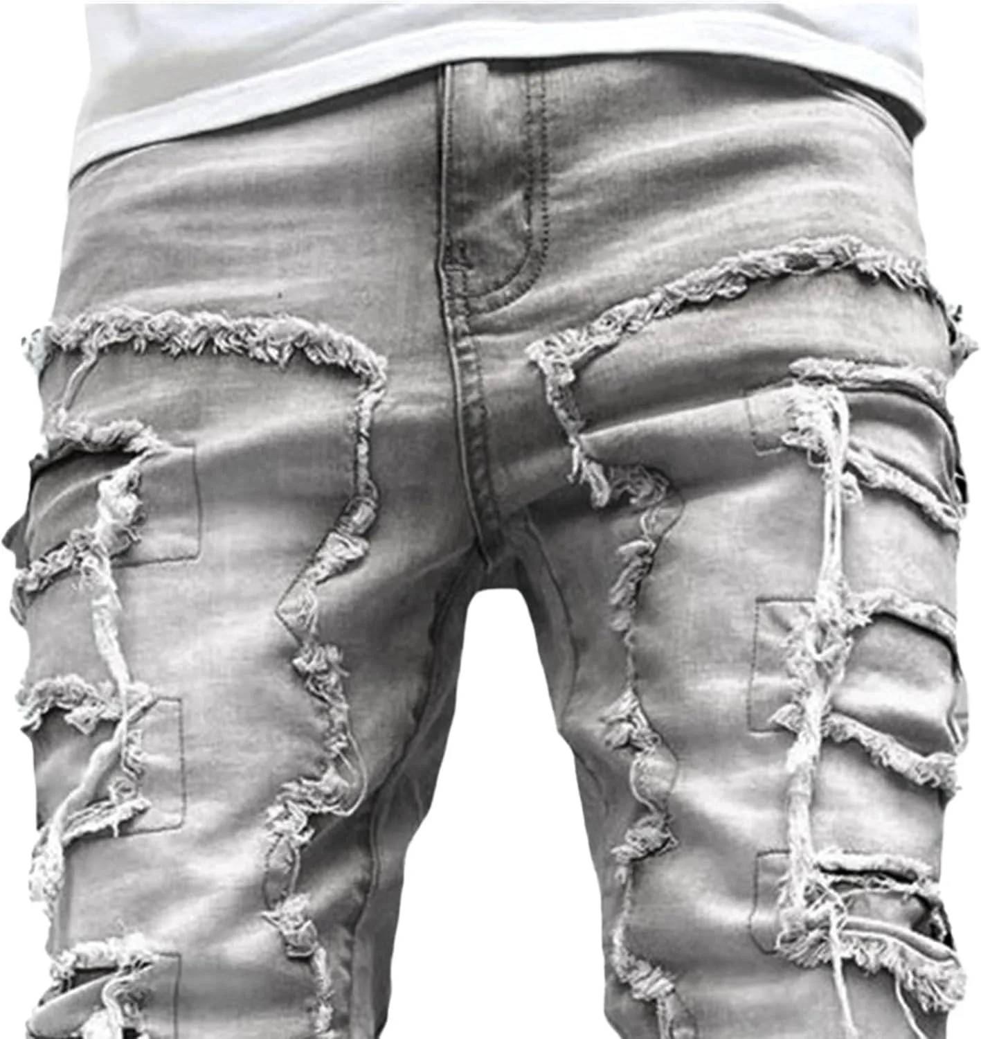 Men's Slim Fit Stretch Ripped Jeans Straight Leg Skinny Biker Jeans Fashion Vintage Distressed Hip Hop Denim Pants