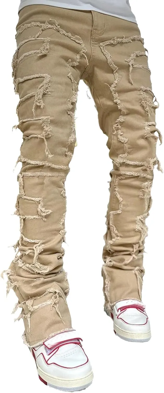 Men's Slim Fit Stretch Ripped Jeans Straight Leg Skinny Biker Jeans Fashion Vintage Distressed Hip Hop Denim Pants