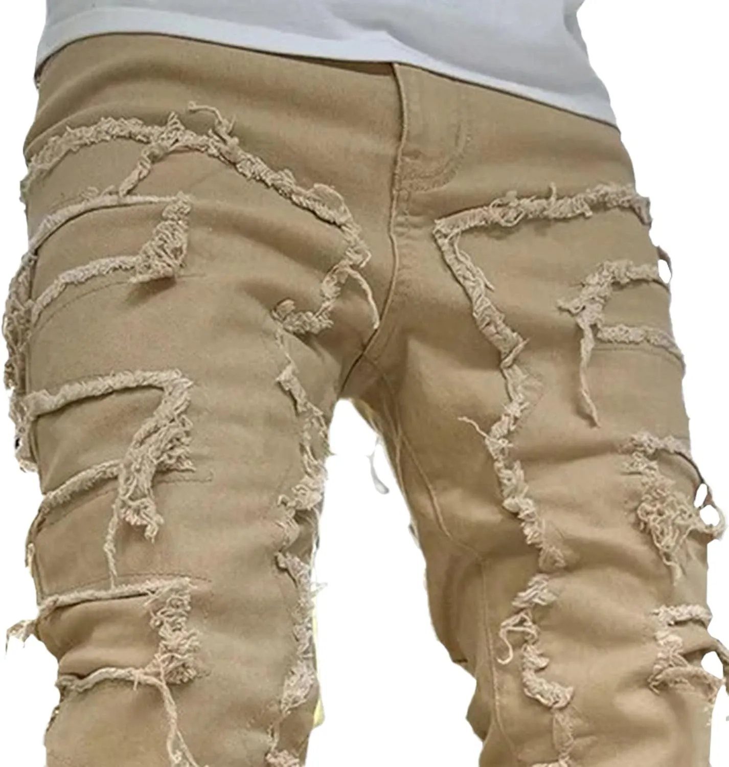 Men's Slim Fit Stretch Ripped Jeans Straight Leg Skinny Biker Jeans Fashion Vintage Distressed Hip Hop Denim Pants