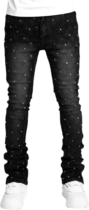 Mens Stacked Jeans Slim Fit Ripped Skinny Stretch Jeans Distressed Straight Denim Pants Hip Hop Trousers Streetwear