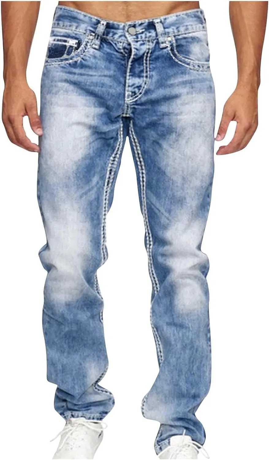 Men's Straight Leg Pants Boot Cut Jeans Stretch Slim Fit Flared Jeans Light Wash Vintage Skinny Denim Trousers