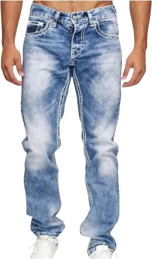 Men's Straight Leg Pants Boot Cut Jeans Stretch Slim Fit Flared Jeans Light Wash Vintage Skinny Denim Trousers