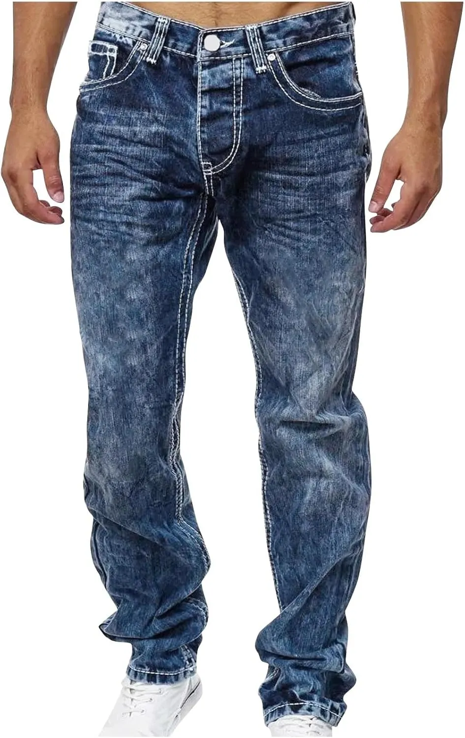 Men's Straight Leg Pants Boot Cut Jeans Stretch Slim Fit Flared Jeans Light Wash Vintage Skinny Denim Trousers