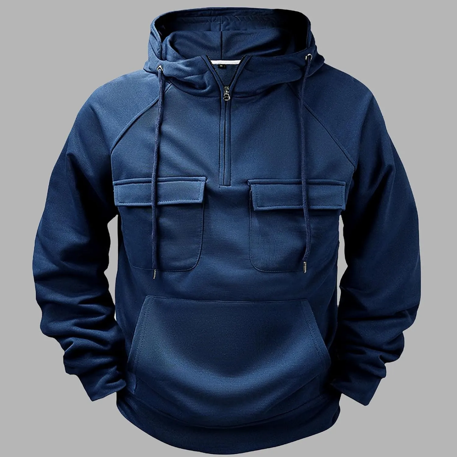 Men's Tactical Hoodies Solid Color Quarter Zip Sweatshirt Multi Pockets Jakcets Fleece Winter Warm Oversized Pullover