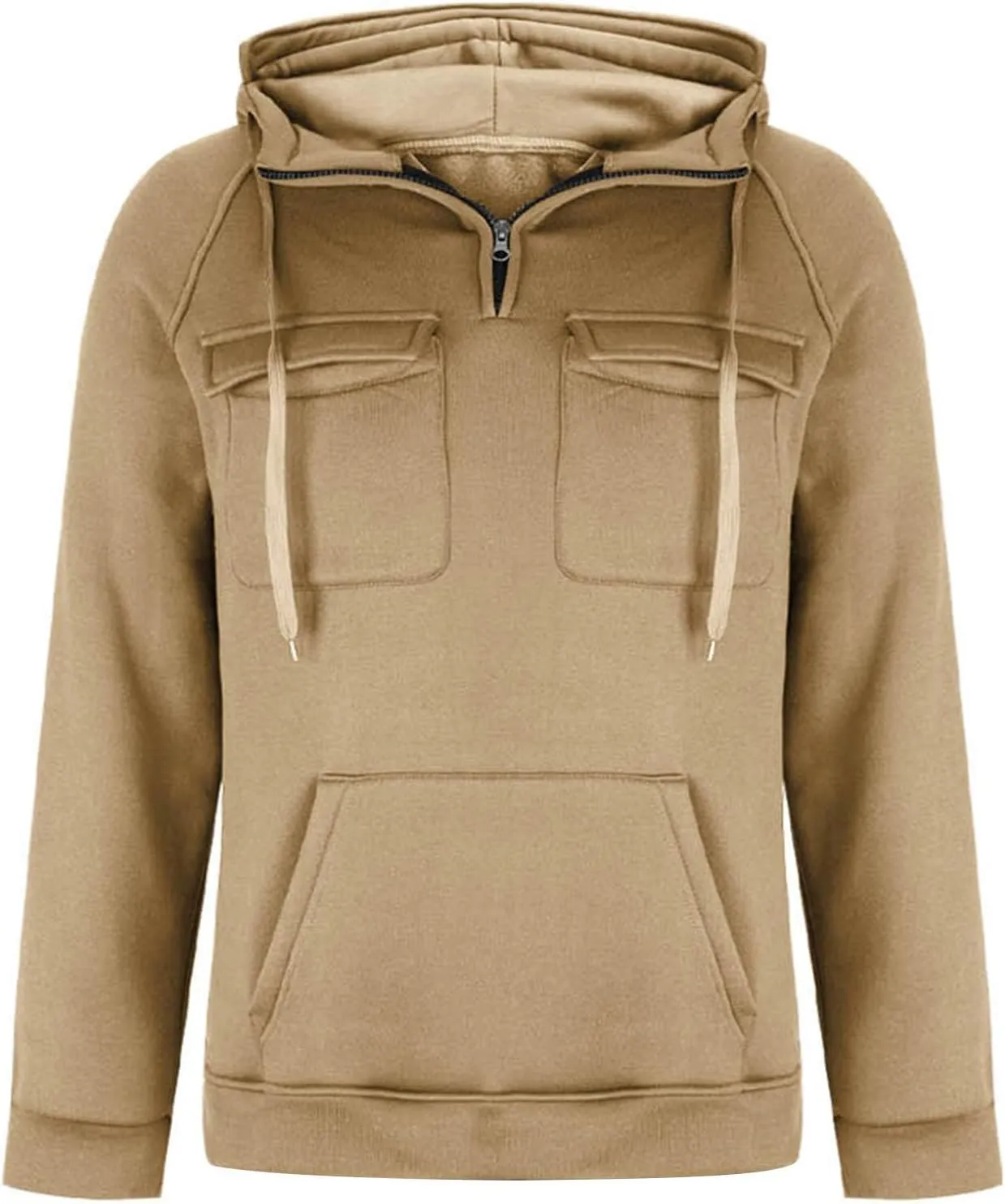 Men's Tactical Hoodies Solid Color Quarter Zip Sweatshirt Multi Pockets Jakcets Fleece Winter Warm Oversized Pullover