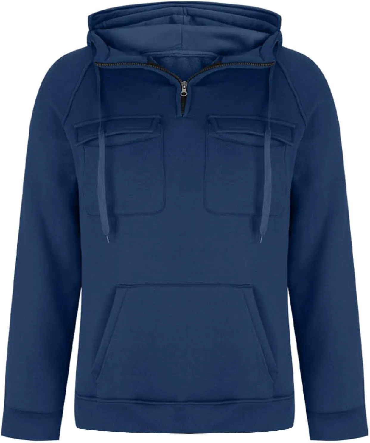 Men's Tactical Hoodies Solid Color Quarter Zip Sweatshirt Multi Pockets Jakcets Fleece Winter Warm Oversized Pullover