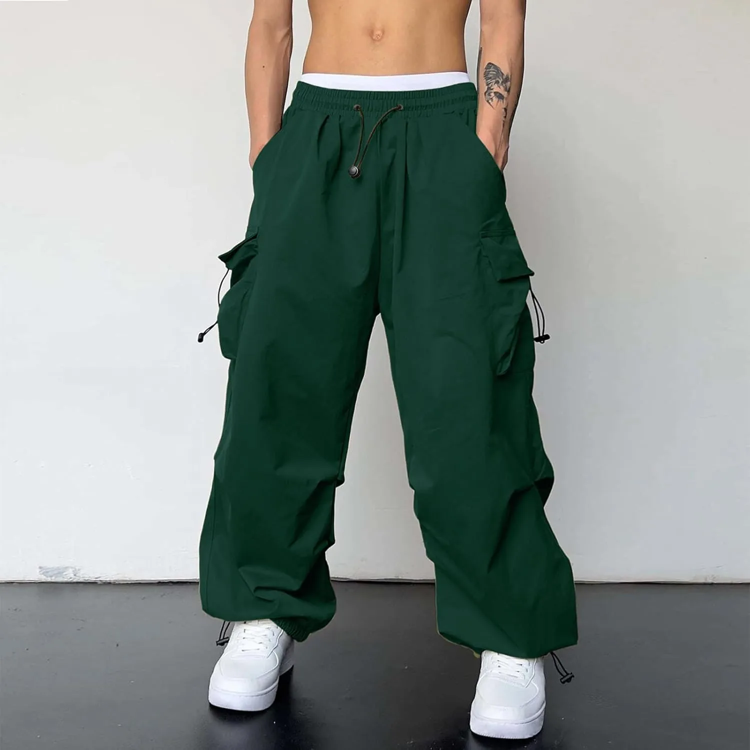 Mens Work Cargo Pant Cotton Stretchy Casual Joggers Drawstring Elastic Waist Outdoor Pants Multi Pockets