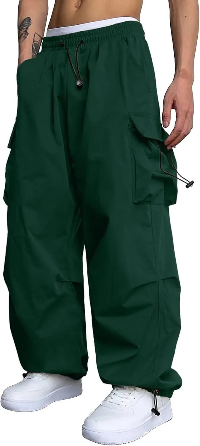Mens Work Cargo Pant Cotton Stretchy Casual Joggers Drawstring Elastic Waist Outdoor Pants Multi Pockets