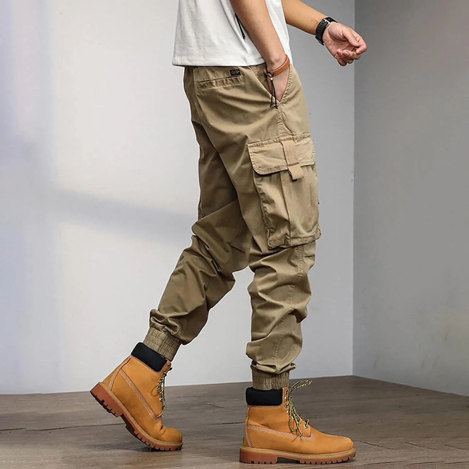Mens Workout Cargo Sweatpants Pockets Open Bottom Yoga Pants for Men Lounge Pants for Athletic Workout Casual Men's