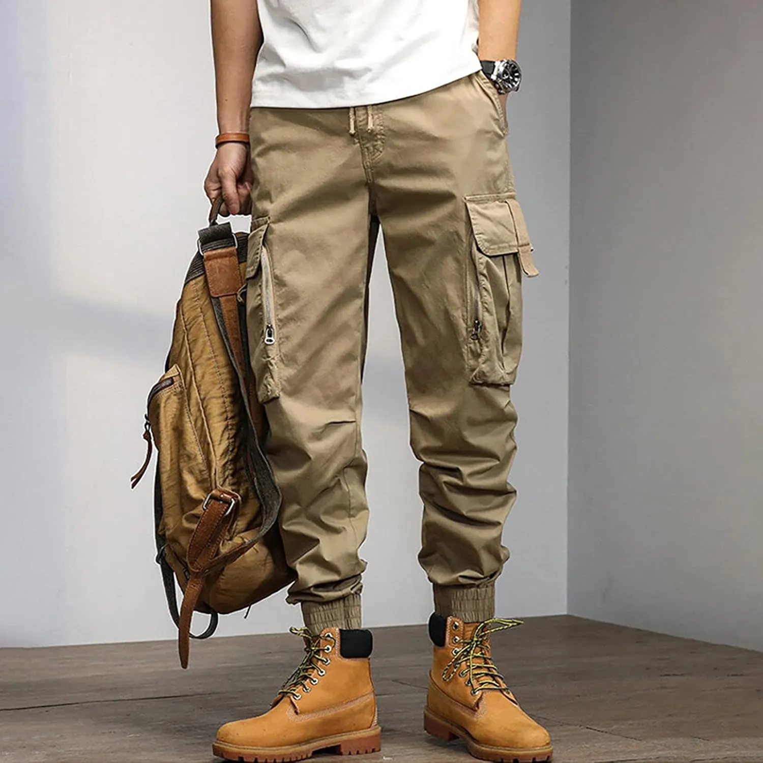 Mens Workout Cargo Sweatpants Pockets Open Bottom Yoga Pants for Men Lounge Pants for Athletic Workout Casual Men's