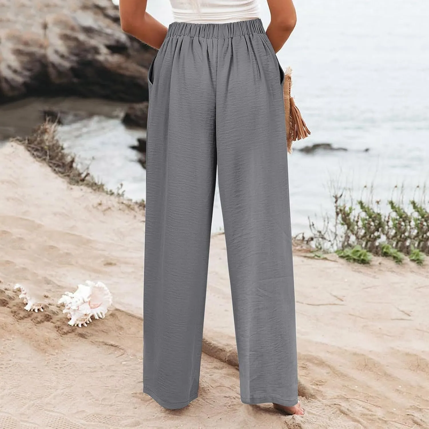 Mmoneyake Wide Leg Pants for Women High Waist Long Palazzo Pants Button Down Loose Business Work Office Trousers with Pockets