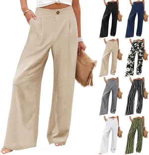 Mmoneyake Wide Leg Pants for Women High Waist Long Palazzo Pants Button Down Loose Business Work Office Trousers with Pockets