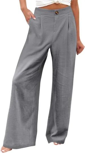 Mmoneyake Wide Leg Pants for Women High Waist Long Palazzo Pants Button Down Loose Business Work Office Trousers with Pockets