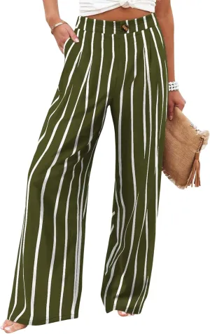 Mmoneyake Wide Leg Pants for Women High Waist Long Palazzo Pants Button Down Loose Business Work Office Trousers with Pockets