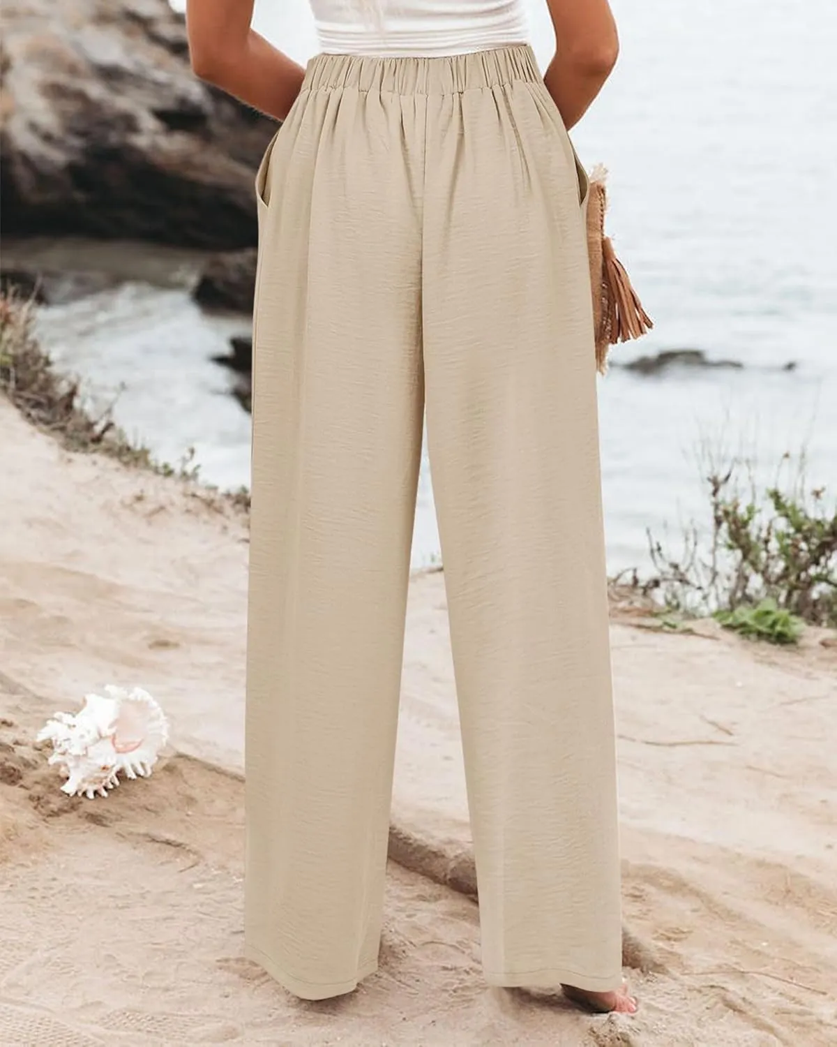 Mmoneyake Wide Leg Pants for Women High Waist Long Palazzo Pants Button Down Loose Business Work Office Trousers with Pockets