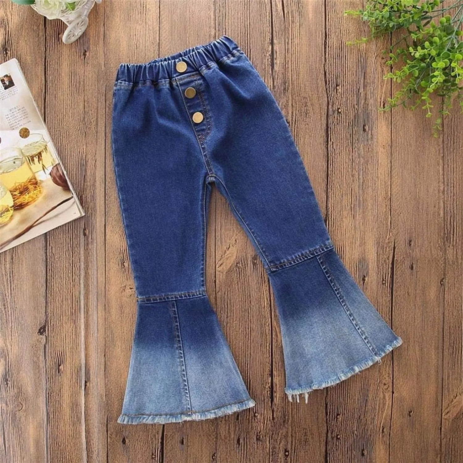 MODNTOGA Baby Girls Denim Bell Bottom Jeans Vintage Toddler Kid Flare Pants Jeans Western Little Cowgirl Outfit Hippie Pants