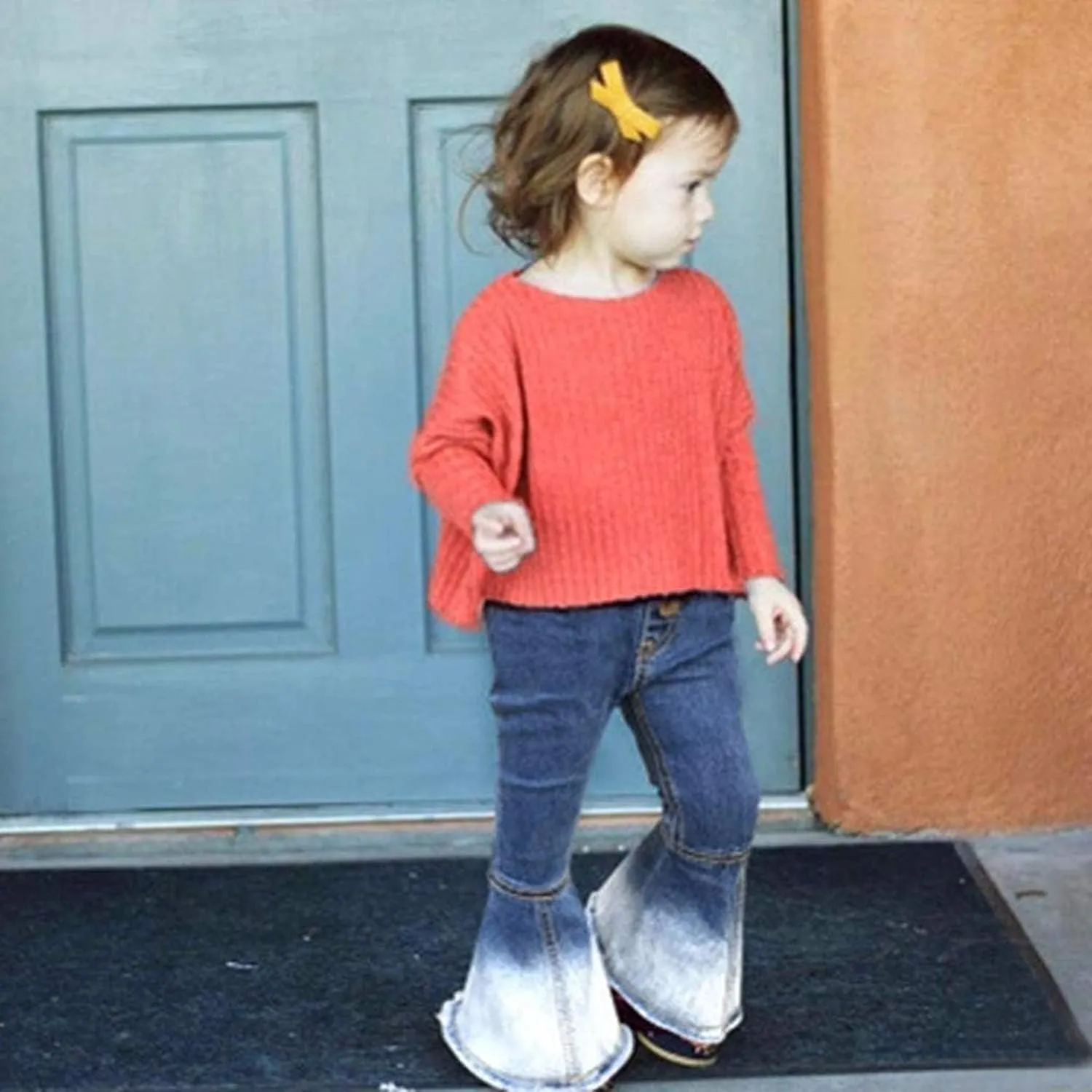 MODNTOGA Baby Girls Denim Bell Bottom Jeans Vintage Toddler Kid Flare Pants Jeans Western Little Cowgirl Outfit Hippie Pants