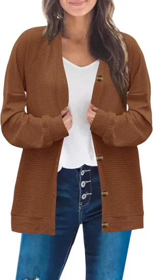 MOLERANI Women Cardigan Sweaters V Neck Button Open Front Waffle Knit 2024 Fall Loose Oversized Lightweight Cardigans