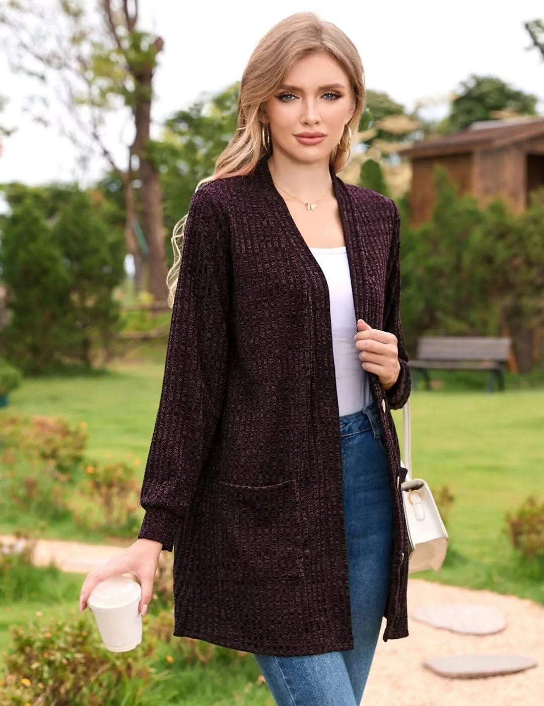 MONNURO Plus Size Cardigan for Women Lightweight Long Sleeve Button Down Sweaters Work Tops with Pockets