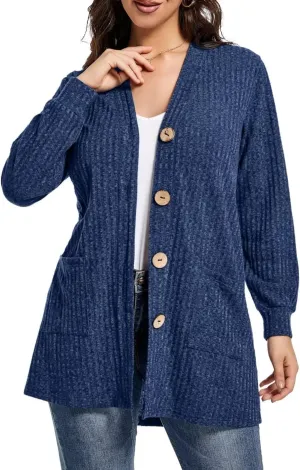 MONNURO Plus Size Cardigan for Women Lightweight Long Sleeve Button Down Sweaters Work Tops with Pockets