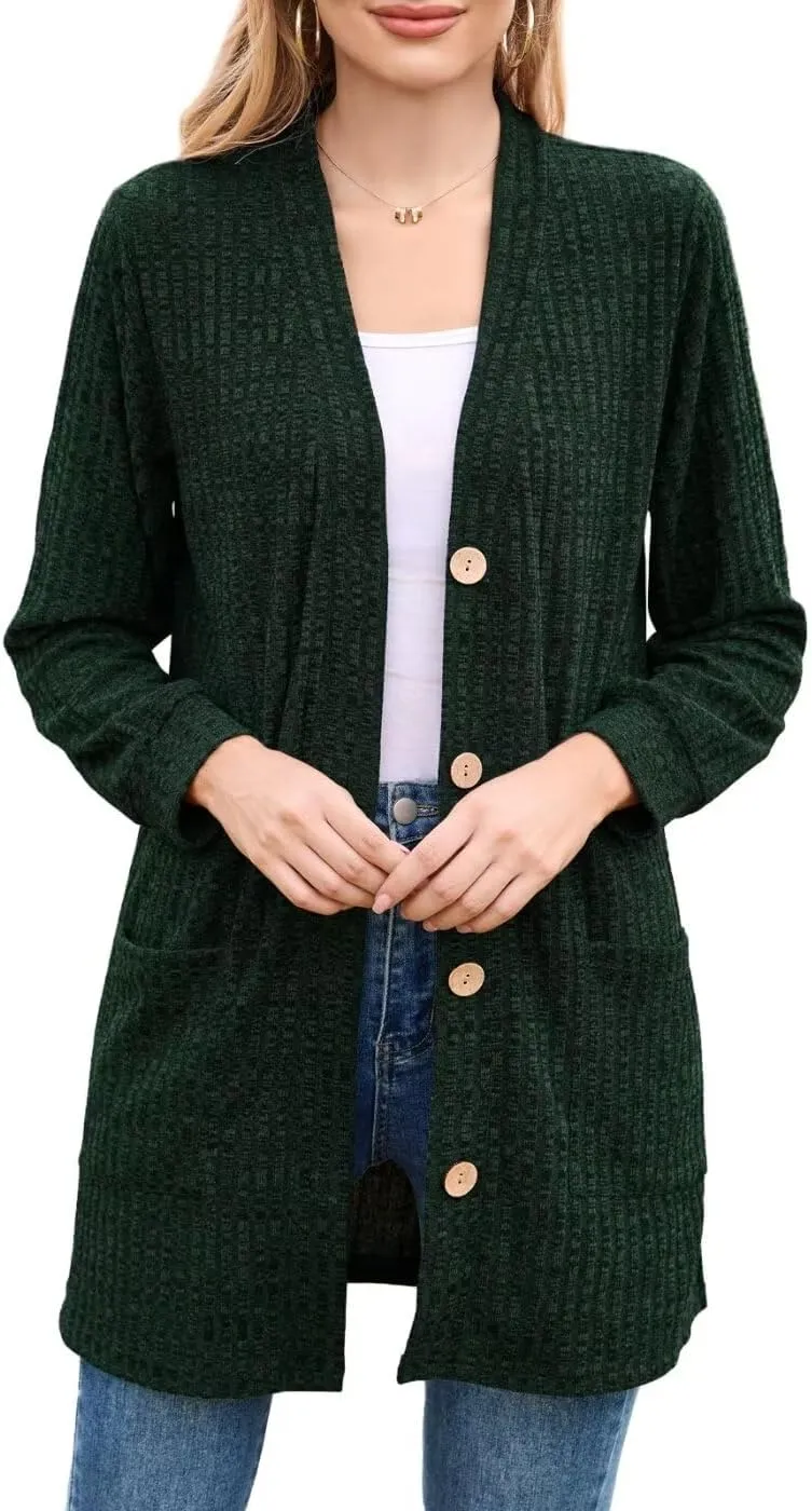 MONNURO Plus Size Cardigan for Women Lightweight Long Sleeve Button Down Sweaters Work Tops with Pockets