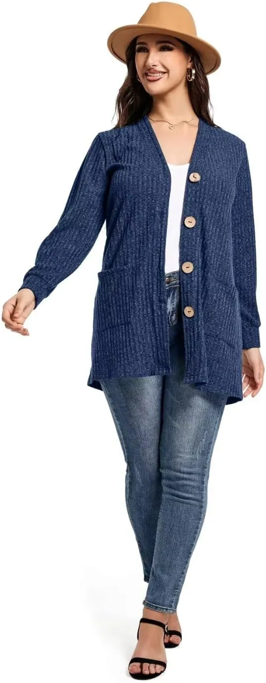 MONNURO Plus Size Cardigan for Women Lightweight Long Sleeve Button Down Sweaters Work Tops with Pockets