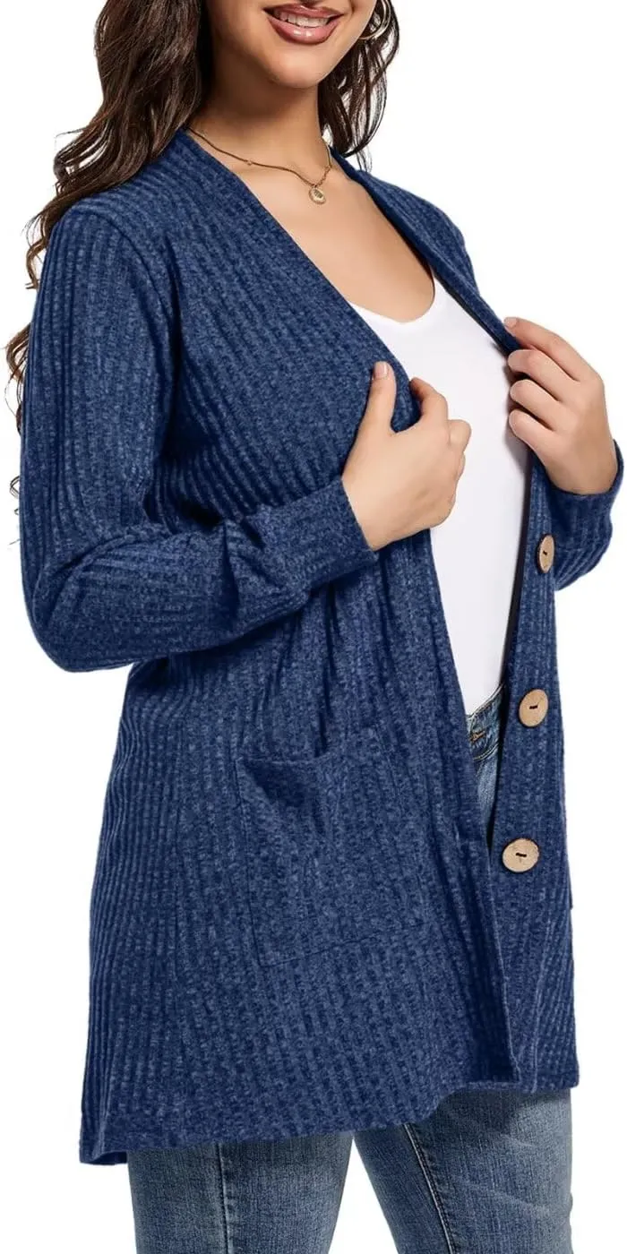MONNURO Plus Size Cardigan for Women Lightweight Long Sleeve Button Down Sweaters Work Tops with Pockets