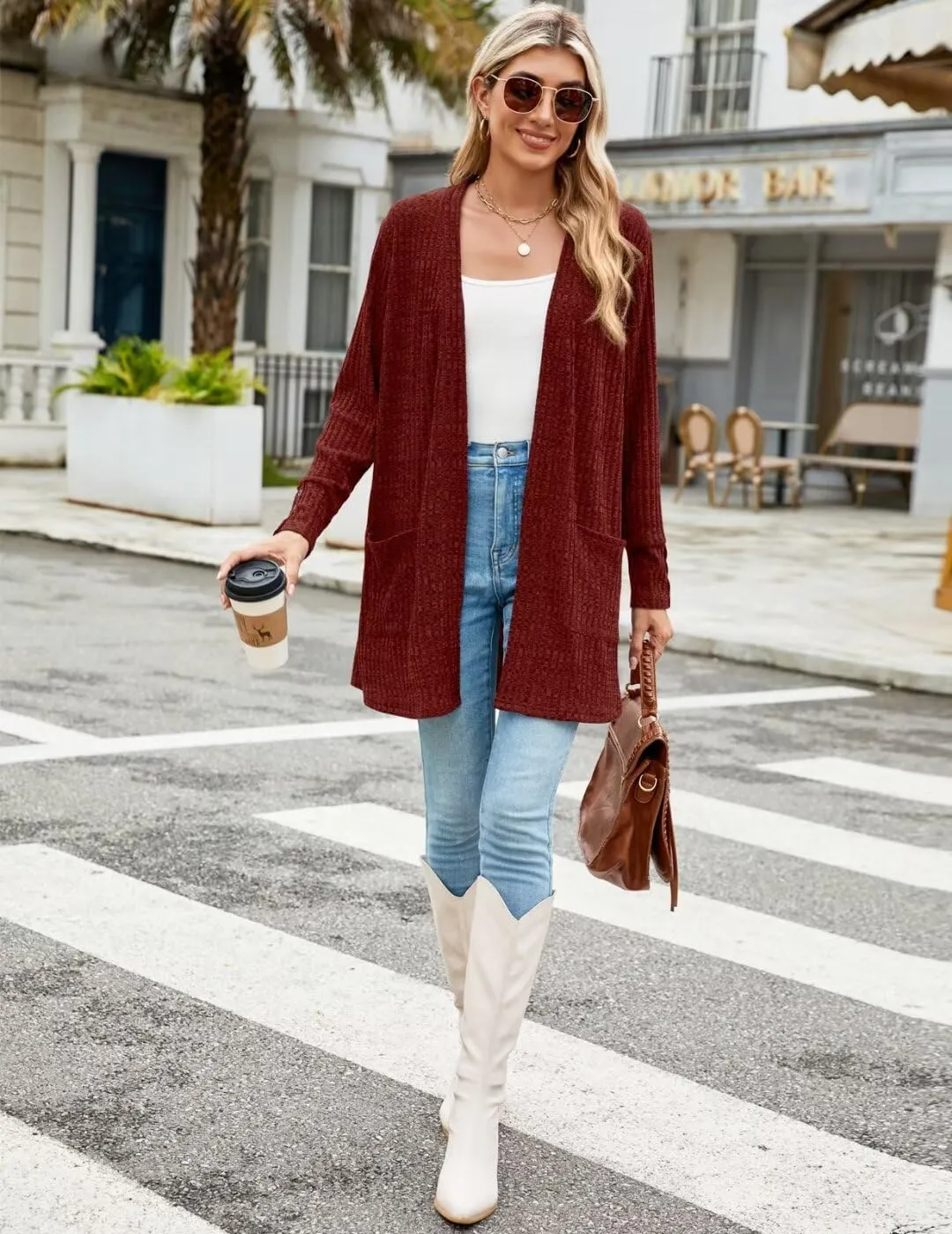 MONNURO Plus Size Open Front Cardigan Sweaters for Women Lightweight Long Sleeve Fall Coat with Pockets