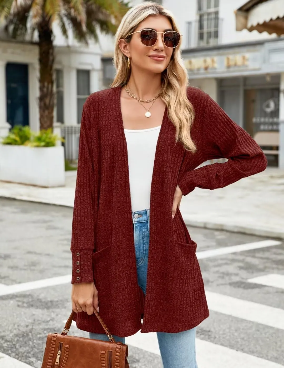 MONNURO Plus Size Open Front Cardigan Sweaters for Women Lightweight Long Sleeve Fall Coat with Pockets