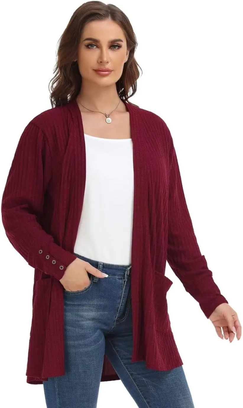 MONNURO Plus Size Open Front Cardigan Sweaters for Women Lightweight Long Sleeve Fall Coat with Pockets