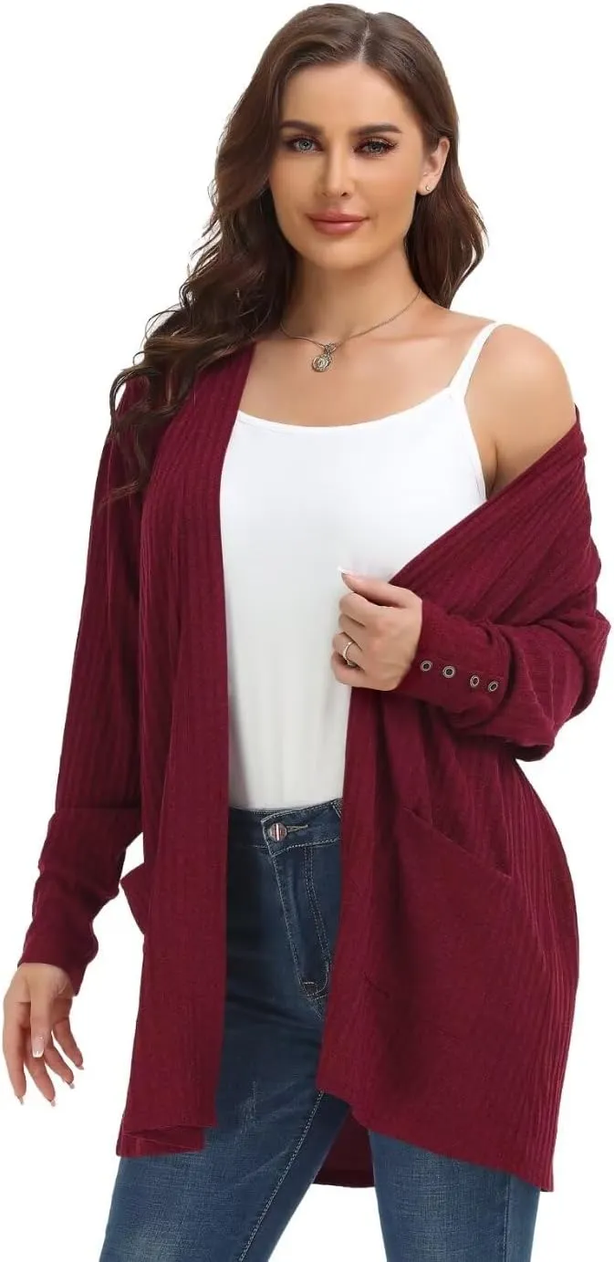 MONNURO Plus Size Open Front Cardigan Sweaters for Women Lightweight Long Sleeve Fall Coat with Pockets