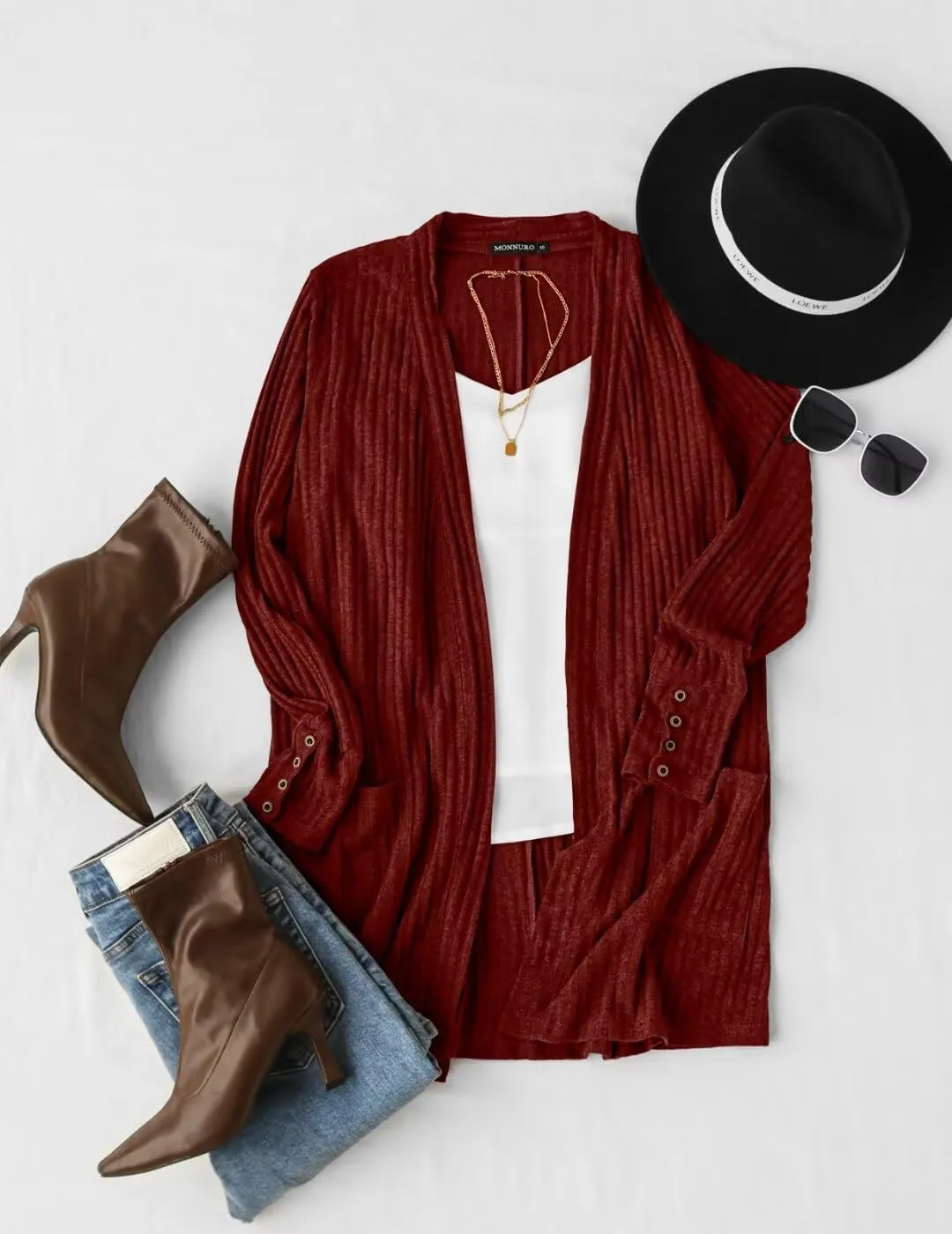 MONNURO Plus Size Open Front Cardigan Sweaters for Women Lightweight Long Sleeve Fall Coat with Pockets