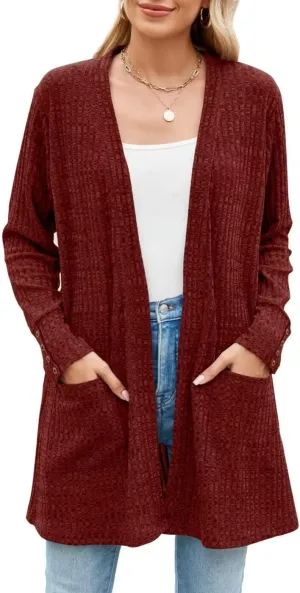 MONNURO Plus Size Open Front Cardigan Sweaters for Women Lightweight Long Sleeve Fall Coat with Pockets