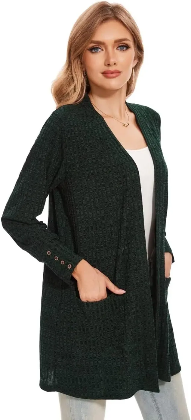 MONNURO Plus Size Open Front Cardigan Sweaters for Women Lightweight Long Sleeve Fall Coat with Pockets