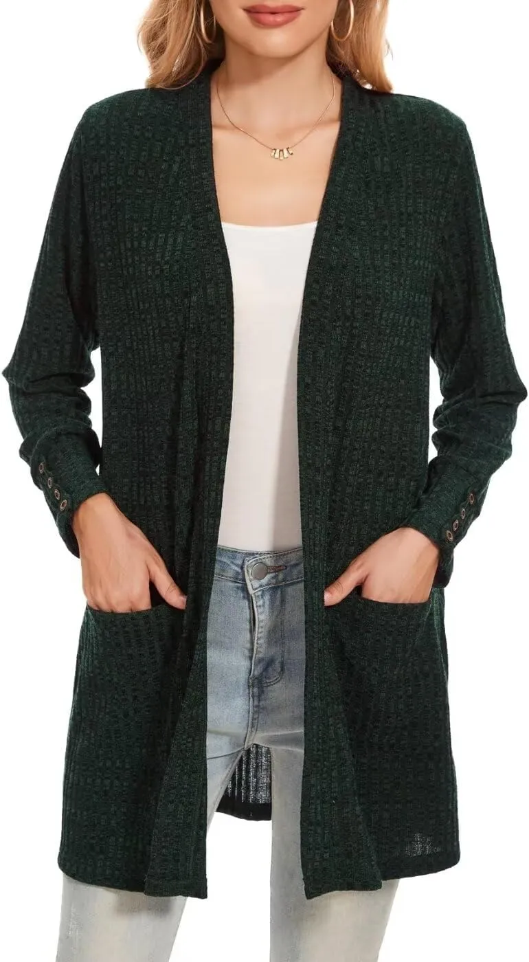 MONNURO Plus Size Open Front Cardigan Sweaters for Women Lightweight Long Sleeve Fall Coat with Pockets
