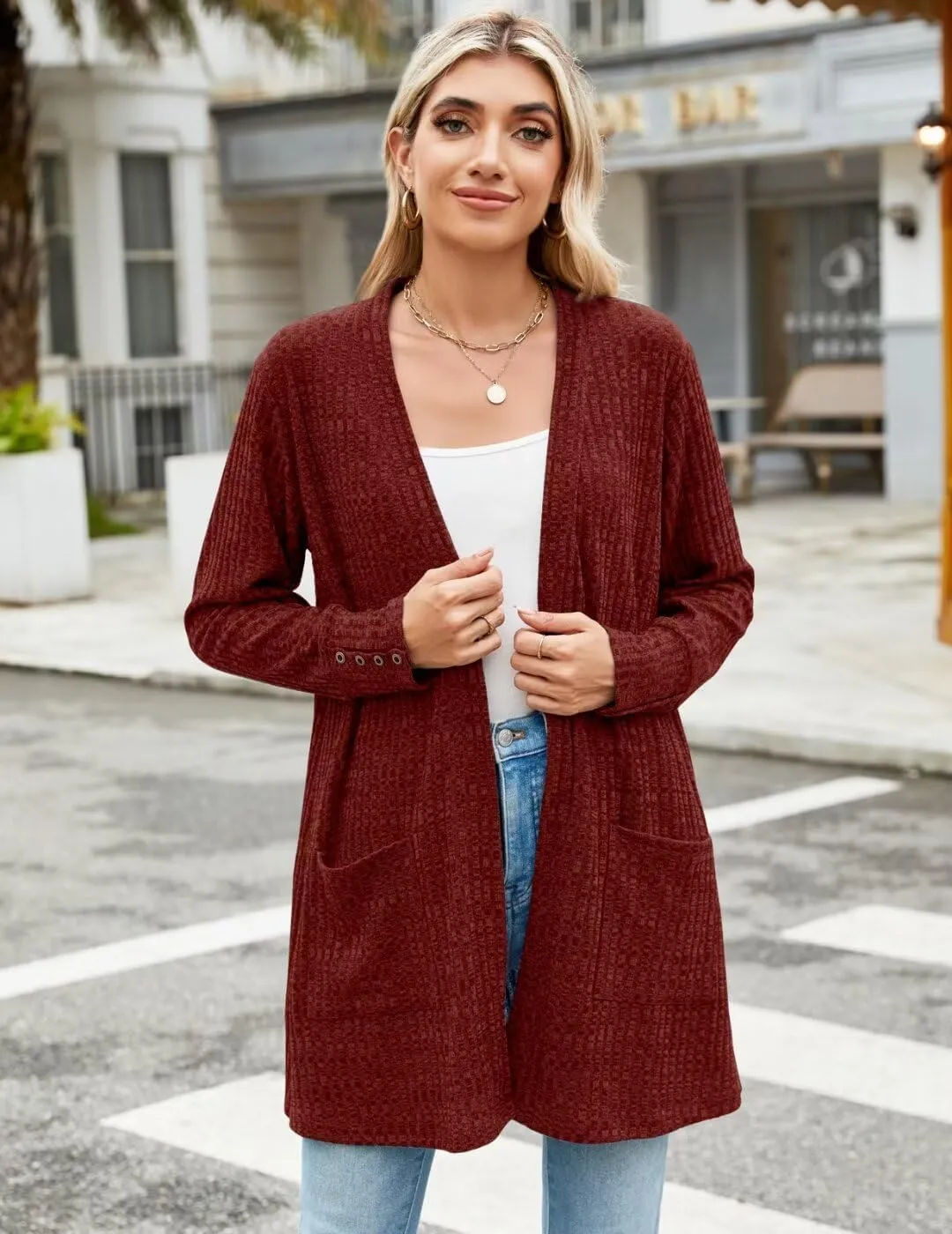 MONNURO Plus Size Open Front Cardigan Sweaters for Women Lightweight Long Sleeve Fall Coat with Pockets