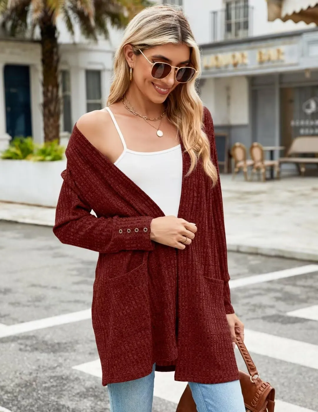 MONNURO Plus Size Open Front Cardigan Sweaters for Women Lightweight Long Sleeve Fall Coat with Pockets