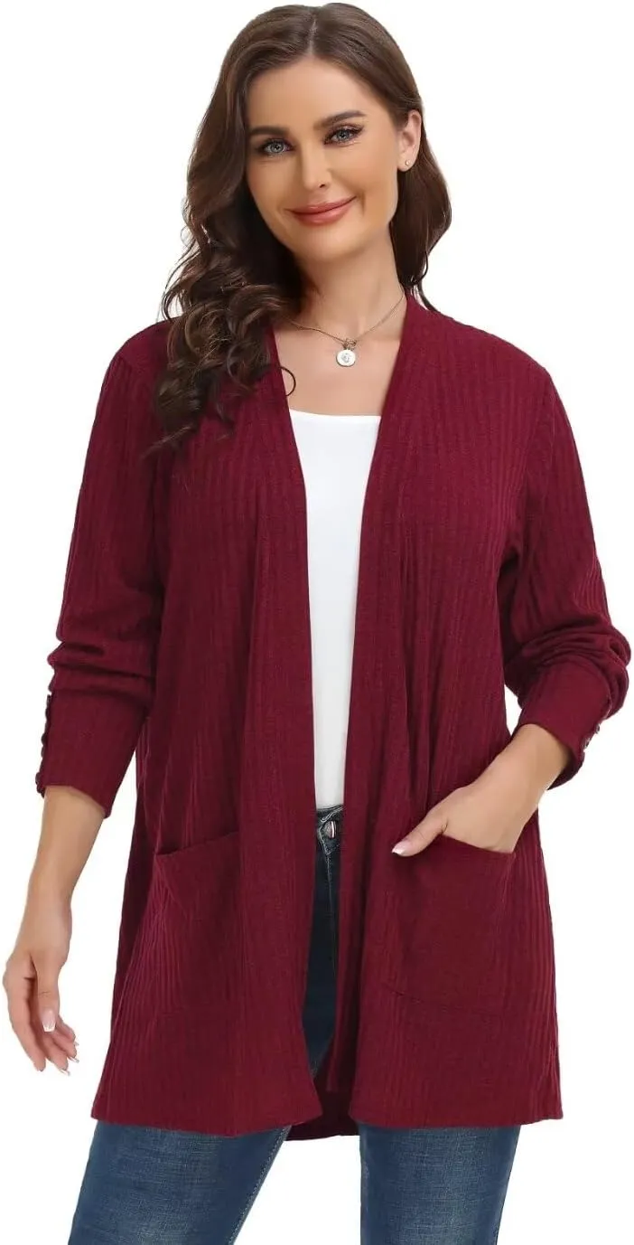 MONNURO Plus Size Open Front Cardigan Sweaters for Women Lightweight Long Sleeve Fall Coat with Pockets