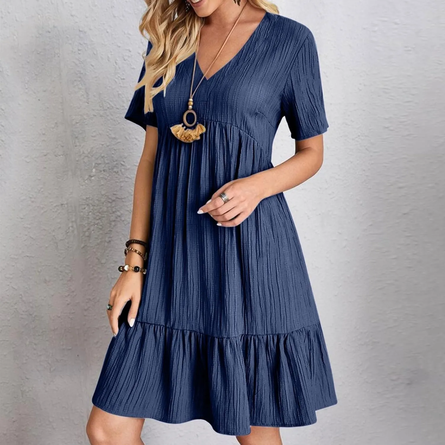 Moomoo Dresses for Women Loose Fit Short Sleeve Tunic Dress with Pockets Beach Vacation Outfit